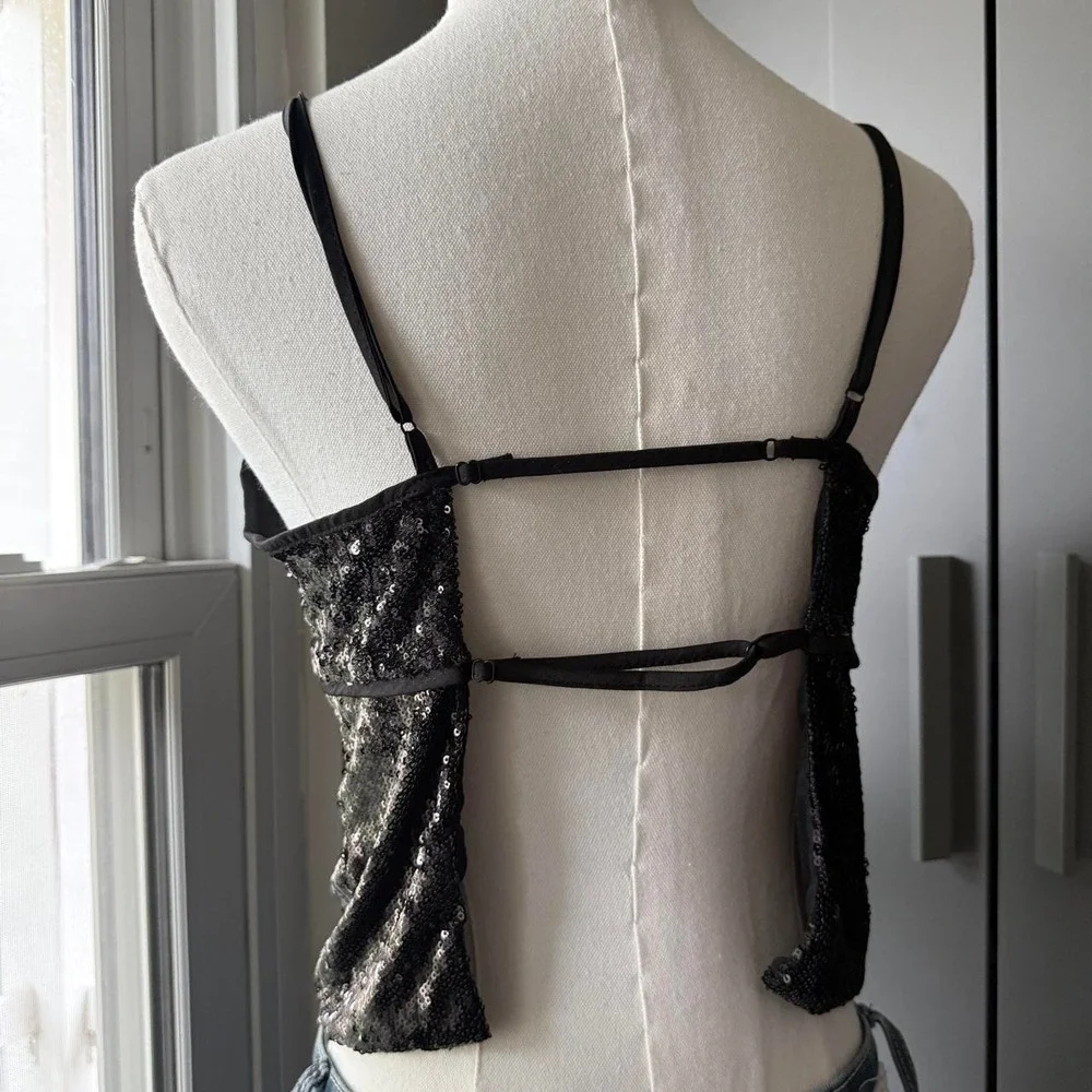 Free People Women's Sequin Open Back Tank, Size Small, Party Y2K